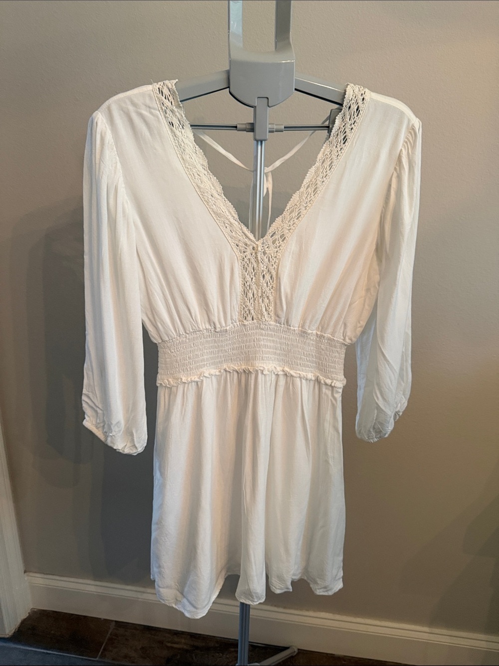 Inspired Hearts White Lace-Trim Mini Dress